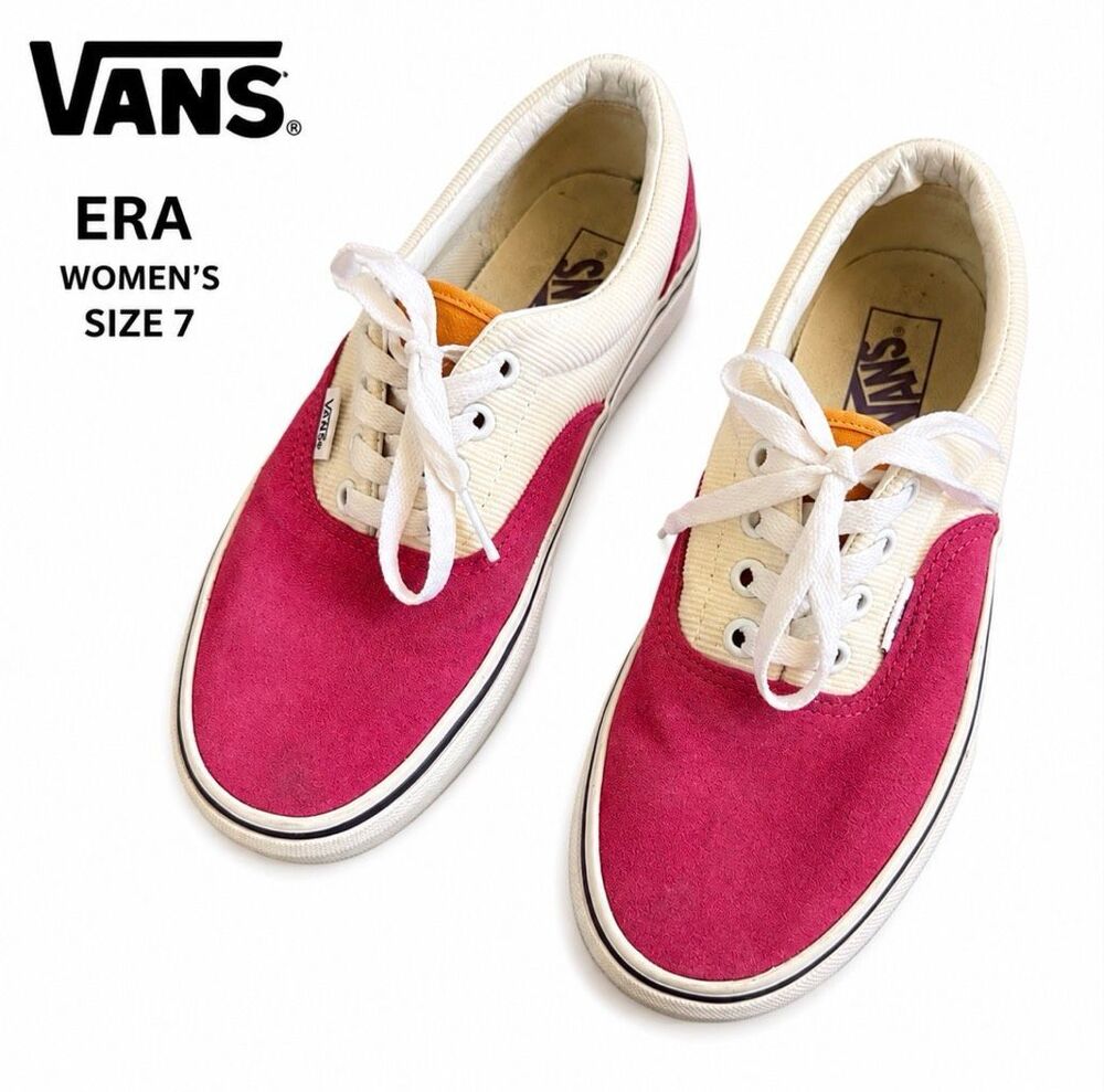 Vans Era Pink Suede White Corduroy Colorblock Sneakers size 7